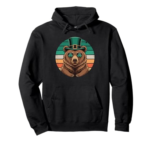 Shamrock Bear Leprechaun Hat St. Patrick's Day Retro Sweat à Capuche