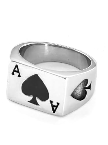 JAJAFOOK Mens Womens Stainless Steel Ring Poker Spade Ace Silver Black Sizes 6-144