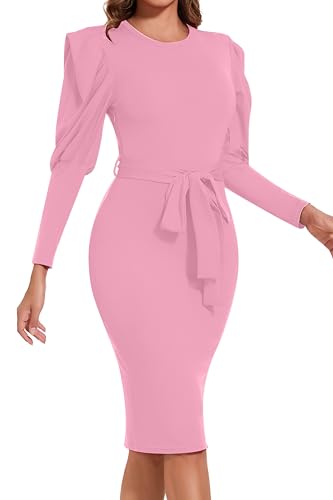 Image of Funeral Church Dresses for Women Formal Long Sleeve Wrap Business Work Dress Vintage Ruched Midi Pencil Dress