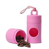 Dog poop bag holder-2 in 1 Dog Waste Bag holder Comes with pet snack box for Leash Lightweight Pet Waste Bag Dispenser，Equipped with nylon rope and buckle (Excluding dog waste bag)(Pink) ﻿