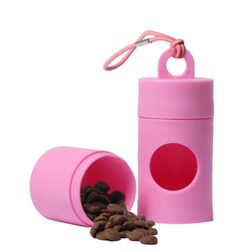 Dog poop bag holder-2 in 1 Dog Waste Bag holder Comes with pet snack box for Leash Lightweight Pet Waste Bag Dispenser，Equipped with nylon rope and buckle (Excluding dog waste bag)(Pink) ﻿