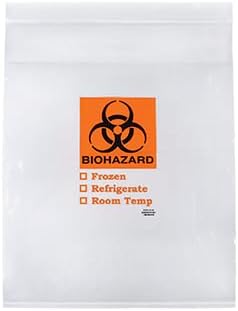 12" x 15" Specimen Zipper Bag with Pouch and Biohazard Message (2 mil)
