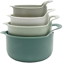 COOK WITH COLOR Nesting Plastic Mixing Bowl Set with Pour Spouts and Handles, Sage, 4 Piece Non-Slip