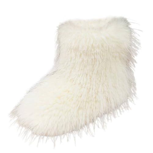 Botas de nieve de felpa mullida para mujer, botas de nieve de invierno cálidas con forro de piel sintética, botines de plataforma de color sólido, botas térmicas para mujer, elegantes y lindas para