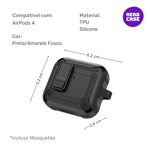 NERDCASE, Case, Capa, Capinha Resistente, Compatível com AirPods 4, Amarelo