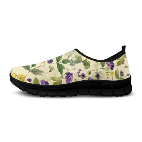 JoyLamoria House Art Flower Print Shoes for Women Casual Slip on Wide Business Flat Travel3