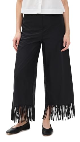 Women's Poplin Pants with Fringes Detail at Bottom - Main Image