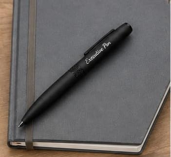 Image of Executive Ballpoint Pen, Matte Black, Metal Body, Magnetic Cap Closure, Smooth Ink Flow, Engraved Detailing.