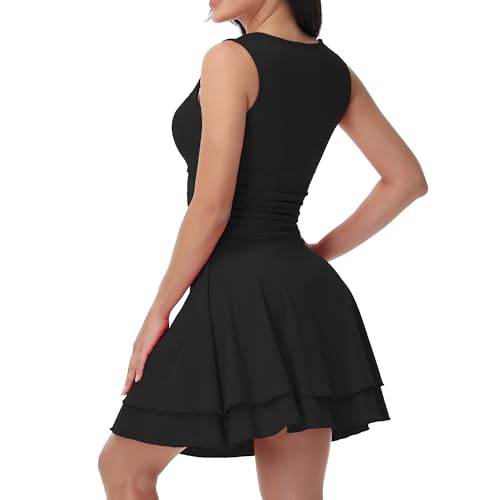 Women Square Neck Short Mini Party Dress Ruched Waist Ruffle Flowy Cute Cocktail Bodycon Formal Dresses Summer Fall3