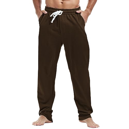Image of MakingDa Mens Joggers Sweatpants Cotton Gym Yoga Trousers Casual Tracksuit Pants with Pockets Work Sports,Brown M
