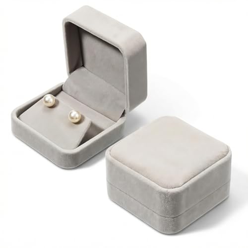 Bruislard 2 Stück Samt Ohrringe Geschenkboxe Grau Schmuckschachtel Schmuckverpackungen klein schmuckschatulle Halskette Anhänger Armband Display Box für Valentinstag Geburtstag