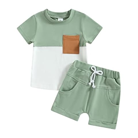 Sprifallbaby Infant Baby Boy Clothes Set Short Sleeve Contrast Stitching Color T-Shirt Toddler Drawstring Waist Shorts Outfit Cover