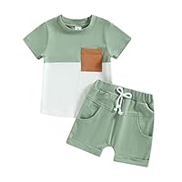 Baby Jungen Sommer Kurze Hosen Outfits Patchwork Sportanzug Kurzarm Rundhals Kontrast Farbe T-Shirt+Elastische Taille Kurzehose Jungen Loungewear Set Summer Tracksuit (Grün-A, 0-6 Months)