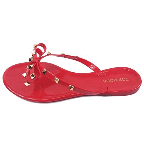 Image of TOP Moda Womens Studded Jelly Flip Flops Sandals with Bow