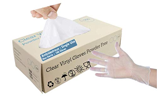 100 (1 Box) x Clear Vinyl (Latex & Powder Free) Gloves Disposable Safety Food Catering Cleaning etc.. (Medium)