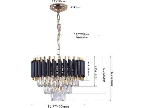 Image of Modern Black & Gold Crystal Moving Chandelier, 400mm (40 Cm. (15.7 Inch) Round LED Pendant Light with Remote Control, Multicolour changing ,Luxury Contemporary Ceiling Light Fixture For decoration A