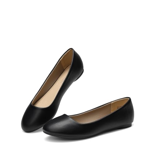DREAM PAIRS DREAM PAIRS Women's Sole-Simple Wide Width Flats, Ballerina Walking Flats, Comfortable Slip on Shoes,Size 8.5W,Black,Sole-Simple