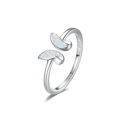 TUGHRA Valentine's Day Gifts for Her, Butterfly Ring October Birthstone Statement Rings 925 Sterling Silver Open Adjustable Rings Dainty Opal Jewelry Gifts for Women Teen Girls Wife Birthday Present