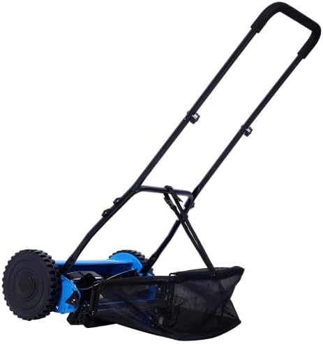 LuckyNote 14-Inch 5-Blade Push Reel Lawn Mower with Grass Catcher This Mechanical Lawn Mower Offers an Adjustable Blade Height of 0.6”-1.8” (Blue Color)