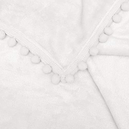 Beautex Fleece Throw Blanket With Pompom Fringe, White Flannel Blankets And Throws For Couch, Super Soft Cozy Lightweight Plush Throw Blanket (50" X 60") #TOP5