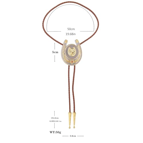 Image of Jeilwiy Bolo Tie for Men, Western Cowboy Golden Longhorn Bull Eagle Horse Cowboy Hat Bolo Necklace Leather Necktie for Women