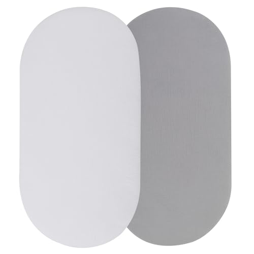 Image of Onacosht Muslin Bassinet Sheets Compatible with Dream On Me Karley (Plus Portable) Bassinet, Chicco LullaGo Portable and ANGELBLISS 3 in 1 Rocking, 100% Cotton, 2 Pack, Grey and White