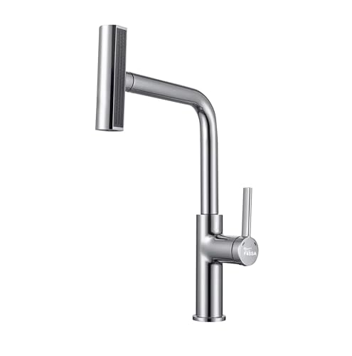 Image of Fossa Pull-Out Kitchen Faucet | Stainless Steel Sink Faucet with Single Lever Control | Rainfall & Waterfall Flow Modes | 360 Swivel Spout | Pull-Out Spray for Kitchen Sinks Silver (Matte Finish)