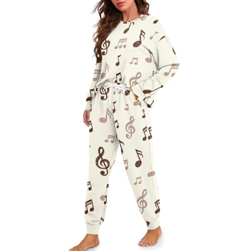 Image of Womens Lounge Set Long Sleeve Soft Pajama Sets | Casual 2 Piece Pj Outfit, Crewneck Sleepwear with Pockets, Adjustable Drawstring, Soft Comfy Fall Pajamas, Plus Size
