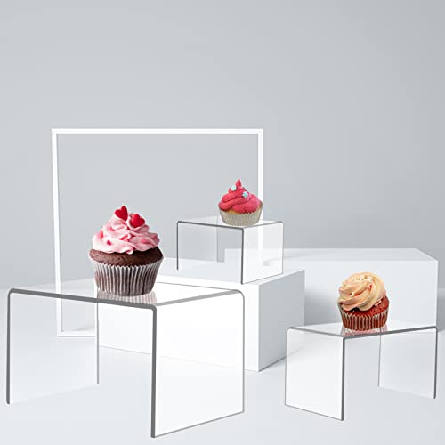 Ouskr 6 Pcs Acrylic Risers For Display, Acrylic Display Riser, Clear Display Stands For Shelf Dessert Cupcake Candy Food Tabletop Collectibles Product Bar Action Figure Jewelry Showcase (3- 4- 5 In) #TOP6