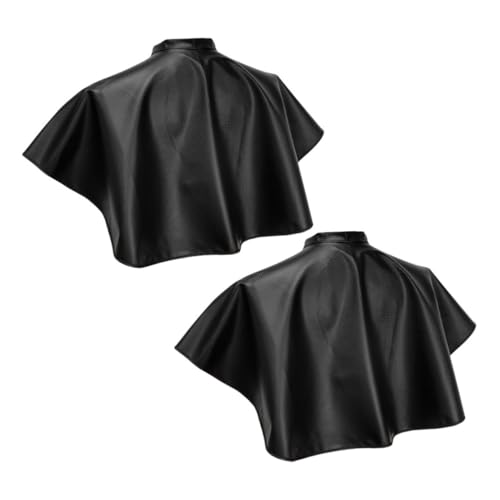 PRETYZOOM Capas impermeables para salón de peluquería 2 piezas negras para teñido de cabello con cierre de broche, delantal profesional para corte de cabello y uso en shampoo