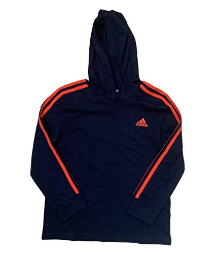Adidas Little Boy's 3 Stripe Long Sleeve Hooded Shirt (Navy, Small(8))