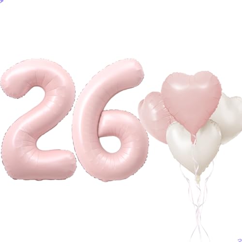 Pink 26 Balloon Number Pastel Pink 26th Birthday Party Decorations for Girls, 40inch Big Dusty Pink Balloon Foil Mylar 26 Birthday Balloon for 26th Birthday Anniversary Decorations (Number 26 Balloon)