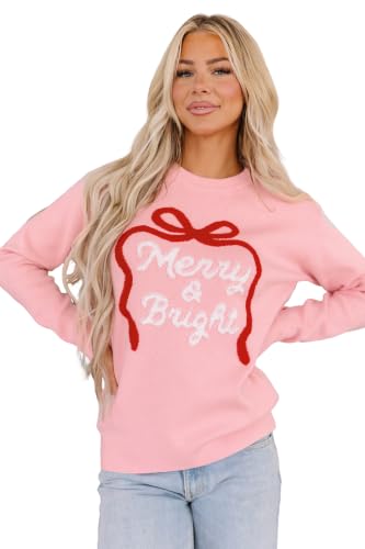 Image of LEMAFER Women 2026 Merry Christmas Round Neck Sequin Letters Sweater Casual Solid Slogan Long Sleeve Pullover Sweatshirt Tops