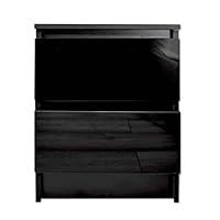 FWStyle Modern 2 Drawer Black Gloss Bedside Cabinet Bedroom Furniture Matt Frame