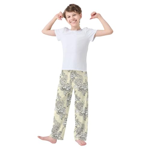 J JOYSAY Blossom Foliage Sketch Beige Pajamas Pants Soft Long Pajama Bottoms Lounge Sleep Pants Size S-XL3