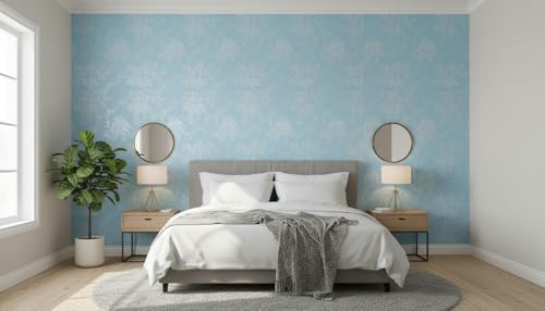Image of Oceanic Blue Rose Flower Wallpaper Roll 45x300cm | Self-Adhesive Textured Floral Wall Sticker | Decorative Paper for Bedroom, Hallway & Living Room Walls