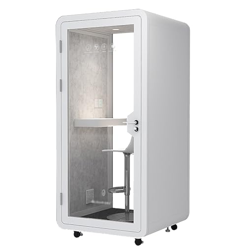 Cabina móvil de oficina a prueba de sonido con rodillo, iluminación LED, ventiladores y puertos USB, espacio para 1 persona, ideal para oficina, uso al aire libre y biblioteca, 100 cm