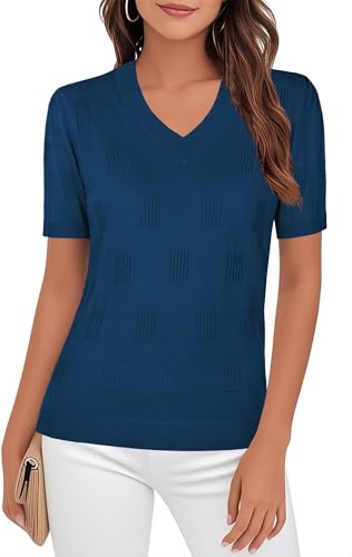 Image of Ninedaily Women's Tops Short Sleeve Sweater Knit T-Shirts Dressy Casual Blouses