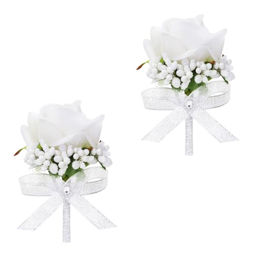 White Rose Boutonniere Set for Men (2-Pack)