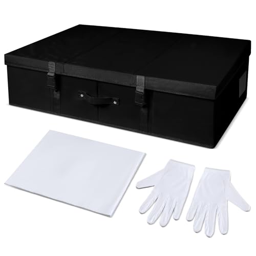 Berlune Wedding Dress Storage Box Kit Bridal Dress Preservation Box with 100 Sheets of Acid Free Tissue Paper and 1 Pair Microfiber Gloves for Storage Wedding Gown, 31 x 20 x 8 Inches(Large,Black)