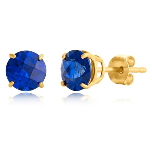 MAX + STONE 10k Yellow Gold Round Checkerboard Cut Created Sapphire Stud Earrings (6mm)