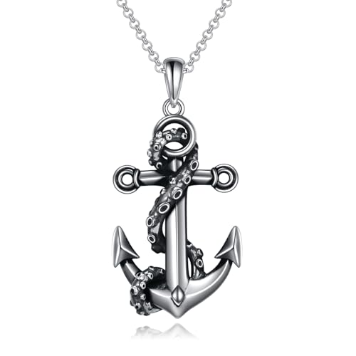 Collier ancre en argent sterling, bijou vintage anti-allergie