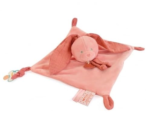 BABY NAT' - Doudou Lapin Terracotta 23 cm - Doudou Plat Coton Doux avec Attache-Sucette - Peluche Bébé Naissance - Compagnon Nuit et Jouet Éveil Tissu - Cadeau Naissance Mixte Lavable à 30° - BN6119
