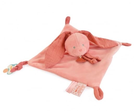 BABY NAT' - Doudou Lapin Terracotta 23 cm - Doudou Plat Coton Doux avec Attache-Sucette - Peluche Bébé Naissance - Compagnon Nuit et Jouet Éveil Tissu -...