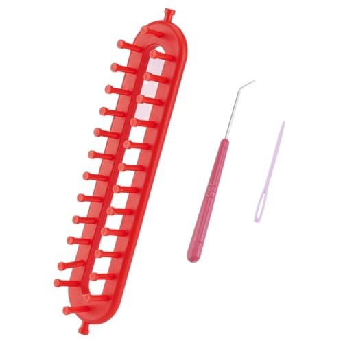 HOBBIESAY Long Knitting Loom 26cm Scarf Knitter Crochet Loom Rectangle Knitting Looms Knitting Kit with Hook Needle Red for Beginners Scarf Sweater Shawl Blankets Knittings Kit Hole:4mm