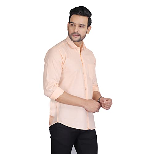 Image of Men's Solid Slim Fit Cotton Casual Shirt with Spread Collar & Full Sleeves