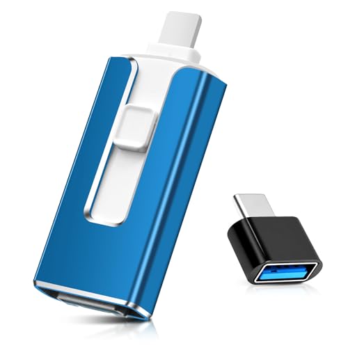 Clé USB 128 Go, [Certifié MFi] Cle 4 en 1 avec Port Lightn-ning, USB, Type-C, Port Micro USB, clé USB 3.0 Photo Stick Mémoire Externe pour iPhone, Android,...