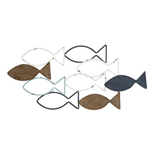 Stratton Home Decor Wood and Metal School of Fish Wall Decor - Handcrafted Decorative Centerpiece Indoor Coastal-Themed Ornament Nautical Accent Piece for Bedroom Living Room Hallway Study product thumbnail 2
