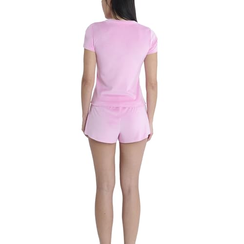 Image of Juicy Couture Women's 2 Piece Velvet Fleece Short Sleeve Shirt and Pajama Shorts Lounge Sleepwear Set