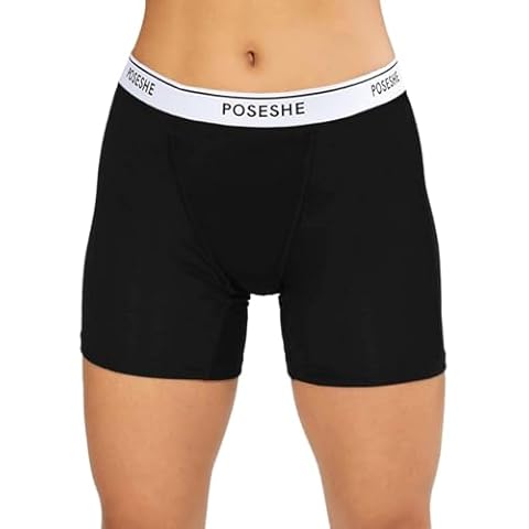 POSESHE Women's Boxer Briefs 6" Inseam, Ultra-soft MicroModal Boyshorts Underwear, Black,2X Cover